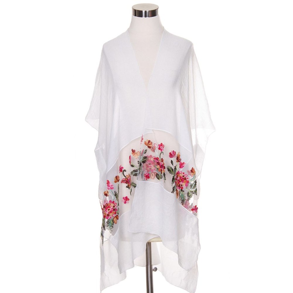 LOF Elegant Sheer Flower Embroidered Cover Up